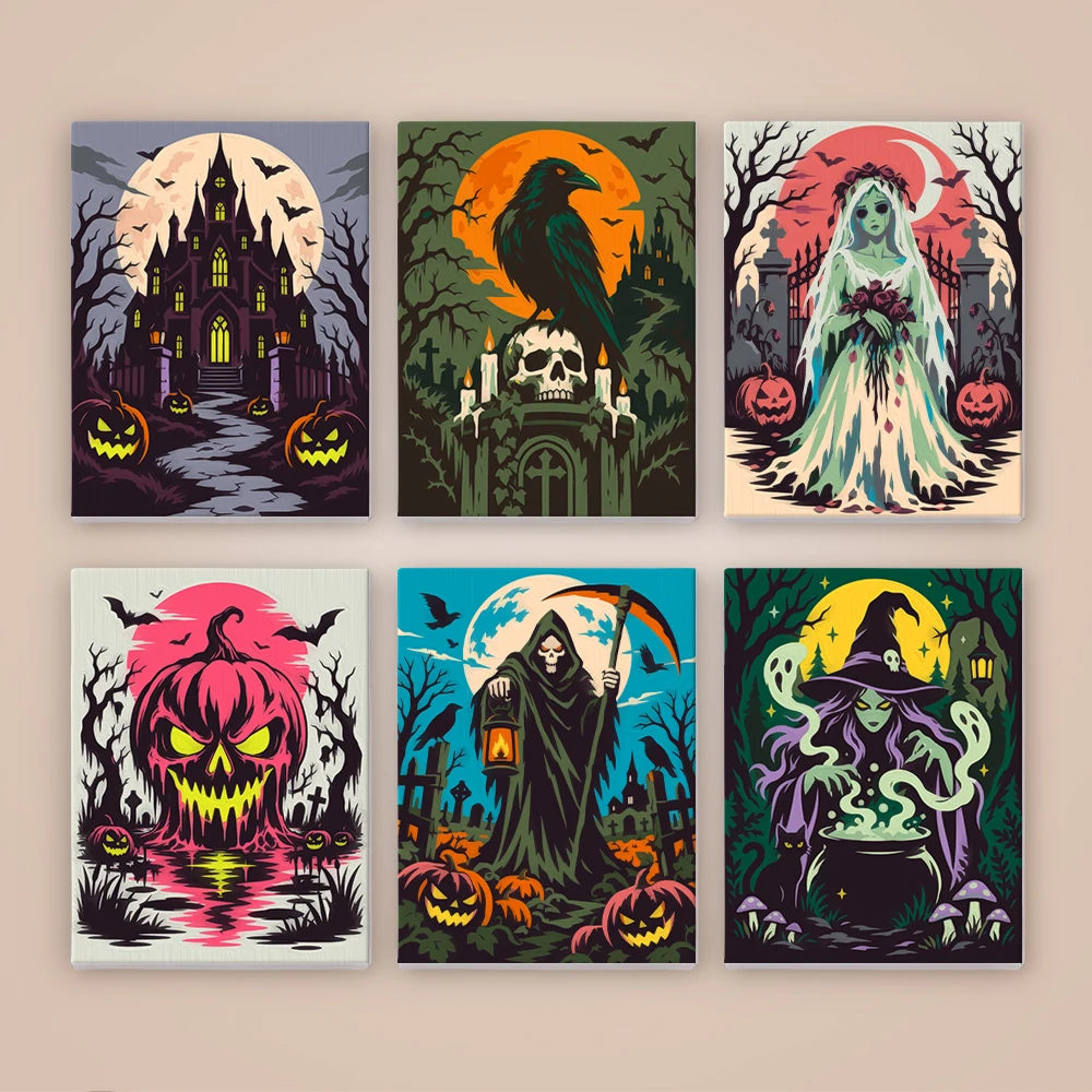 Paint by Numbers – 6 Mini Paintings | Dark Gothic Horror Set