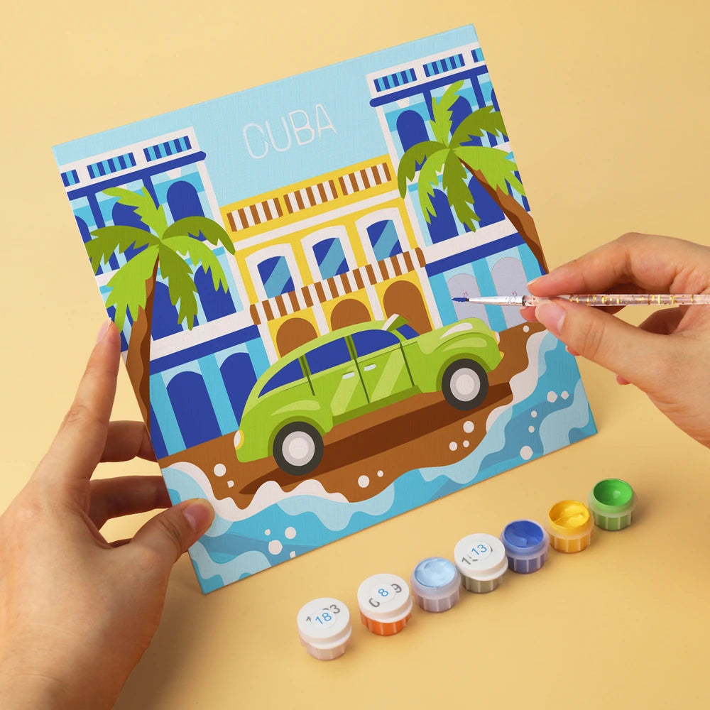 Paint by Numbers – 6 Mini Paintings | European Holiday Postcards (Square)