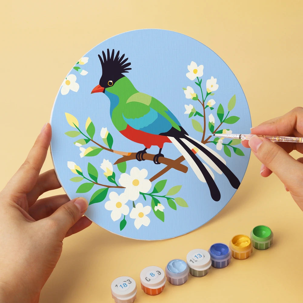Paint by Numbers – 6 Mini Paintings | Exotic Birds and Blossoms (Round)