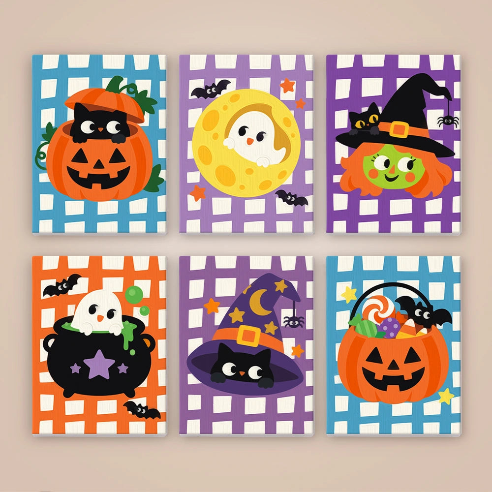 Paint by Numbers – 6 Mini Paintings | Gingham Halloween Characters Set