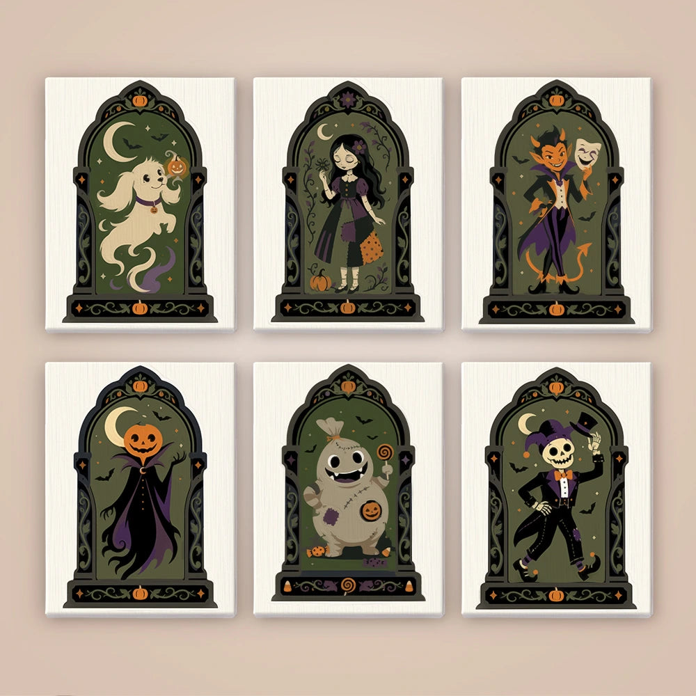 Paint by Numbers – 6 Mini Paintings | Gothic Arch Halloween Portraits Set