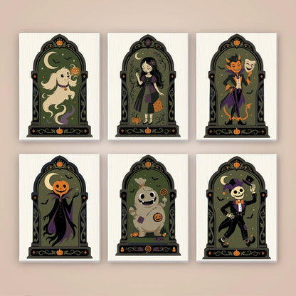 Paint by Numbers – 6 Mini Paintings | Gothic Arch Halloween Portraits Set