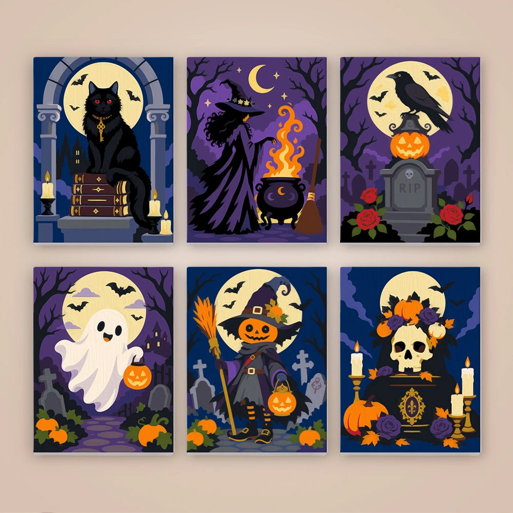 
Paint by Numbers – 6 Mini Paintings | Gothic Graveyard Night Set