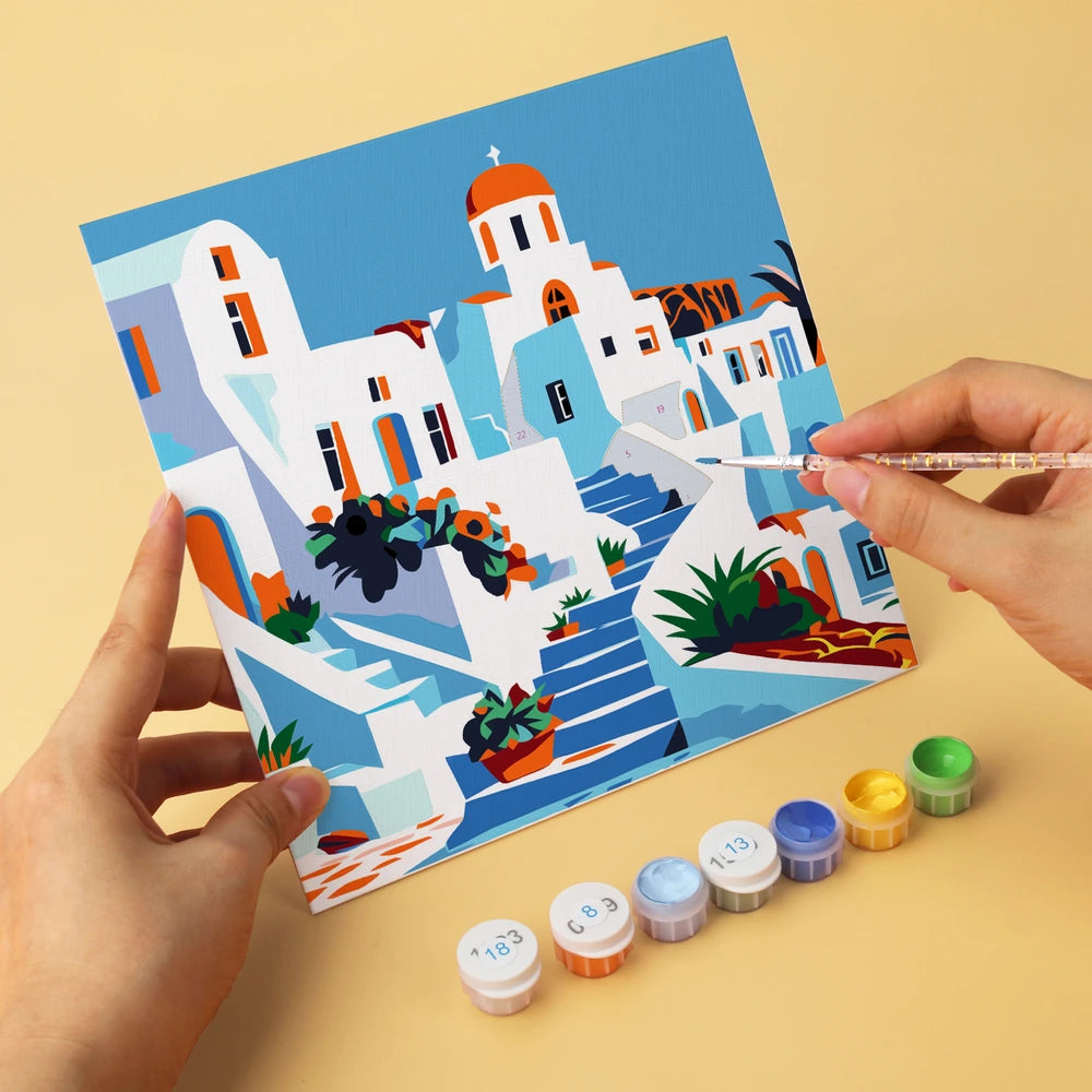 
Paint by Numbers – 6 Mini Paintings | Greek Island Alleys (Square)
