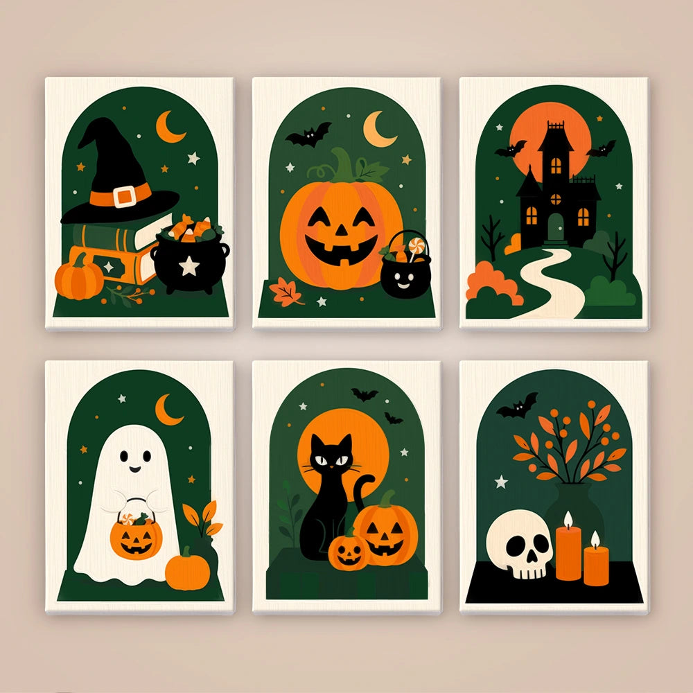 Paint by Numbers – 6 Mini Paintings | Green Arch Halloween Scenes Set
