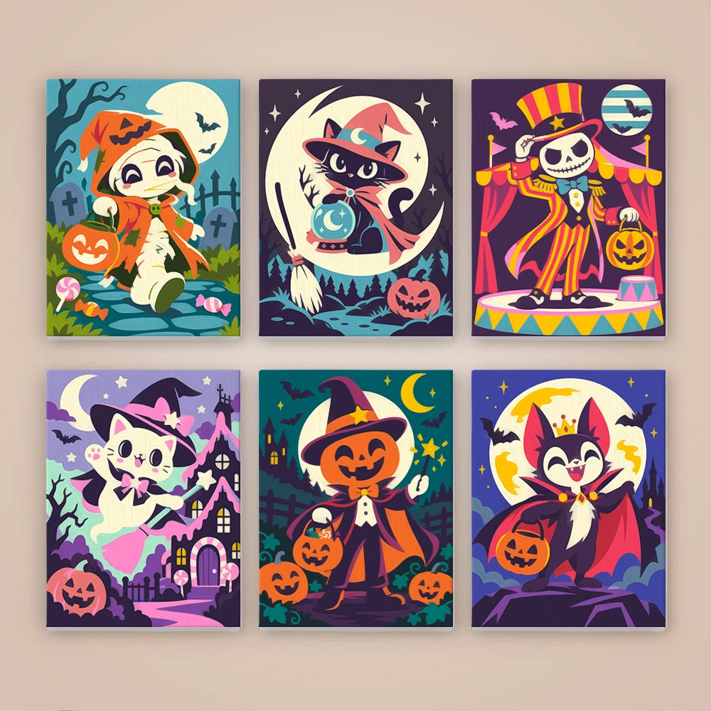 Paint by Numbers – 6 Mini Paintings | Halloween Circus Characters Set