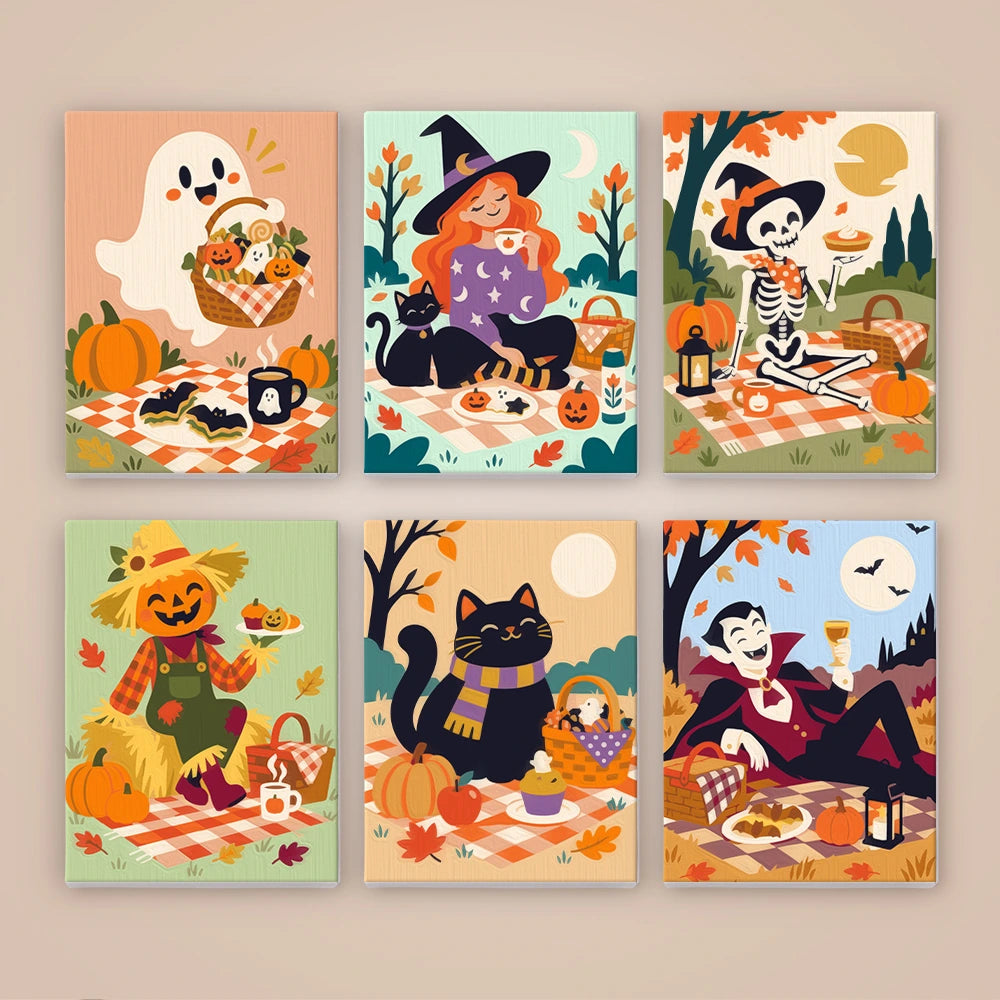 
Paint by Numbers – 6 Mini Paintings | Halloween Picnic in the Park Set