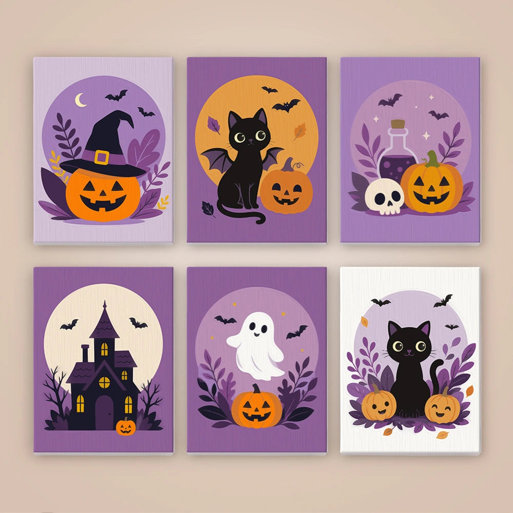 Paint by Numbers – 6 Mini Paintings | Lavender Moon Halloween Set