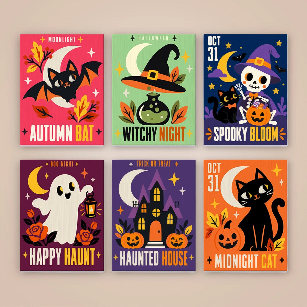
Paint by Numbers – 6 Mini Paintings | Midnight Cat and Spooky Bloom Posters Set