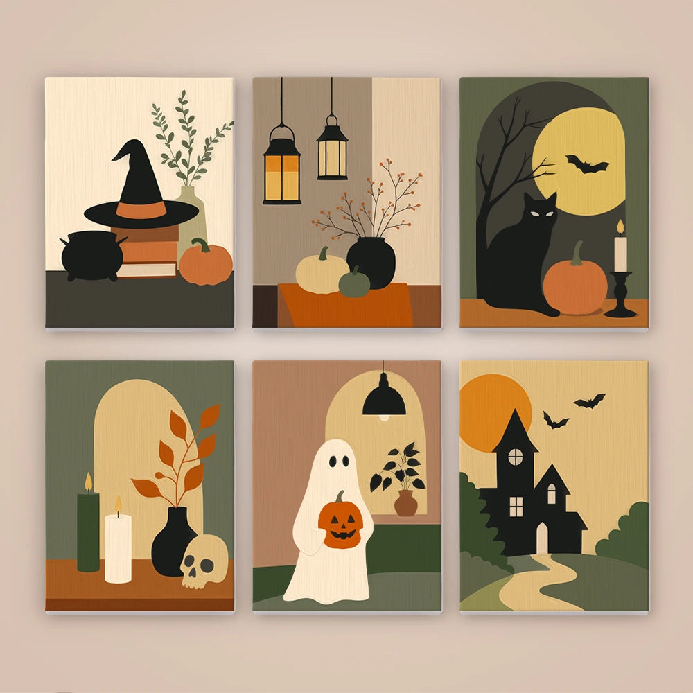 
Paint by Numbers – 6 Mini Paintings | Minimalist Halloween Interiors Set