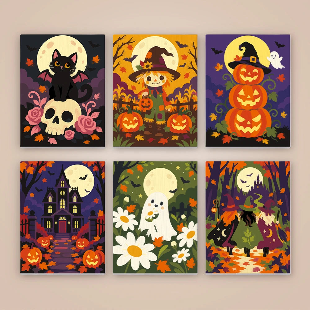 Paint by Numbers – 6 Mini Paintings | Moonlit Autumn Haunts Set