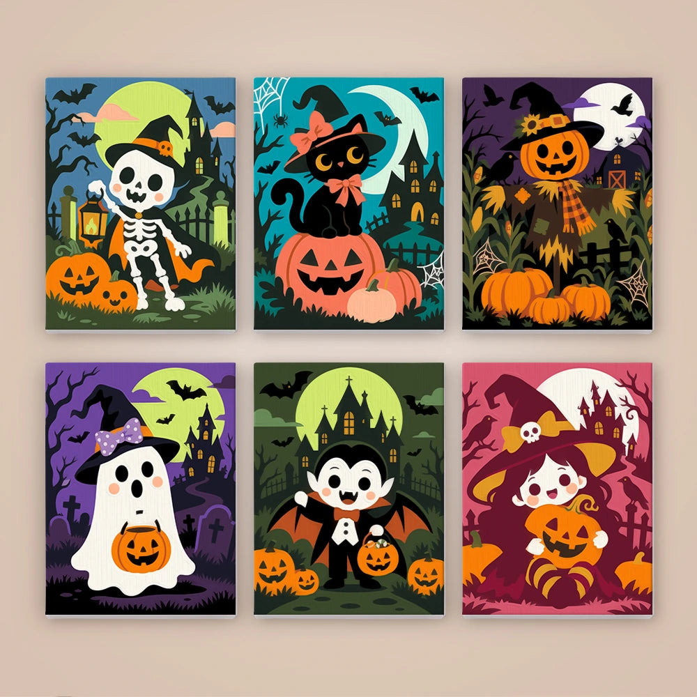 Paint by Numbers – 6 Mini Paintings | Neon Graveyard Characters Set