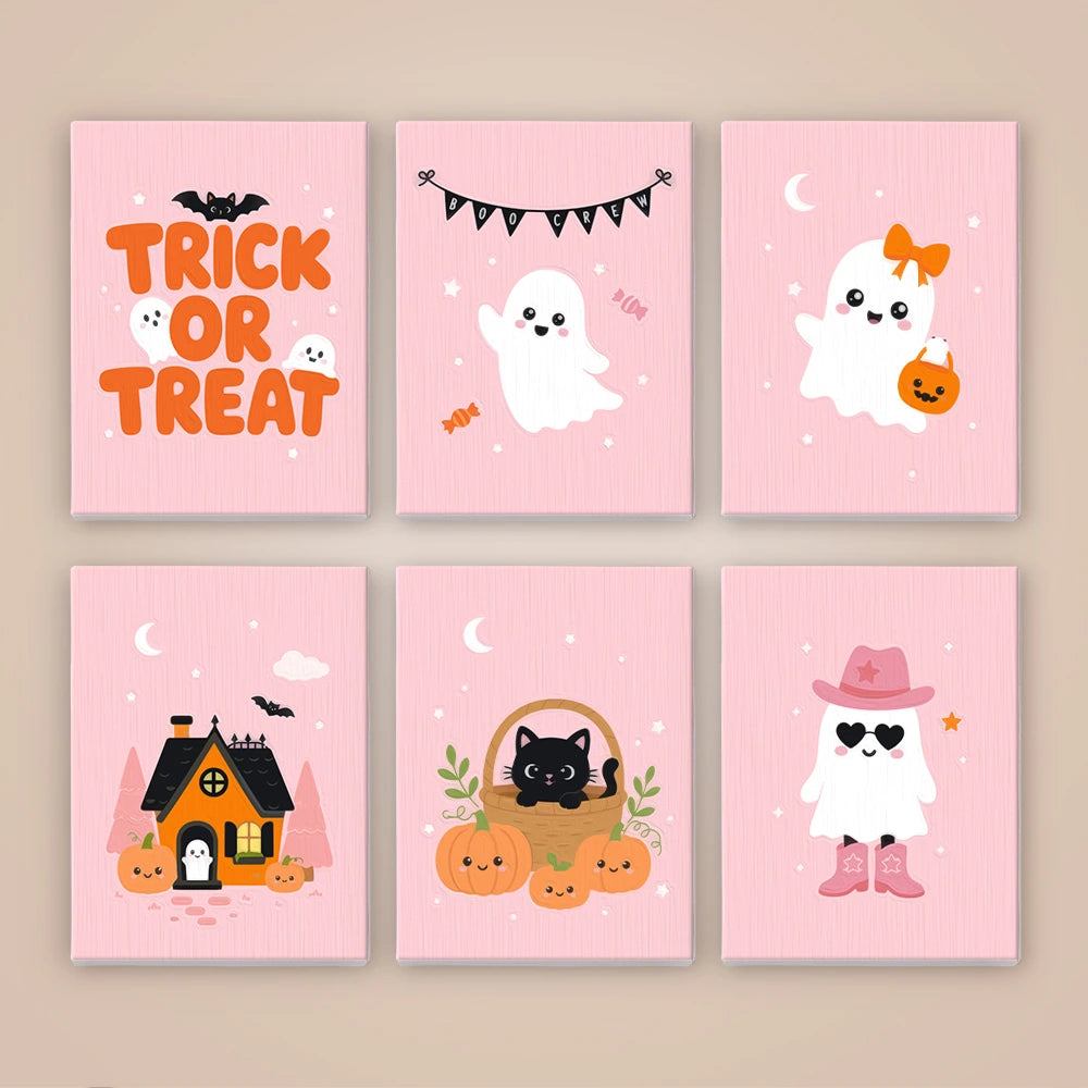 
Paint by Numbers – 6 Mini Paintings | Pink Trick or Treat Ghosts Set