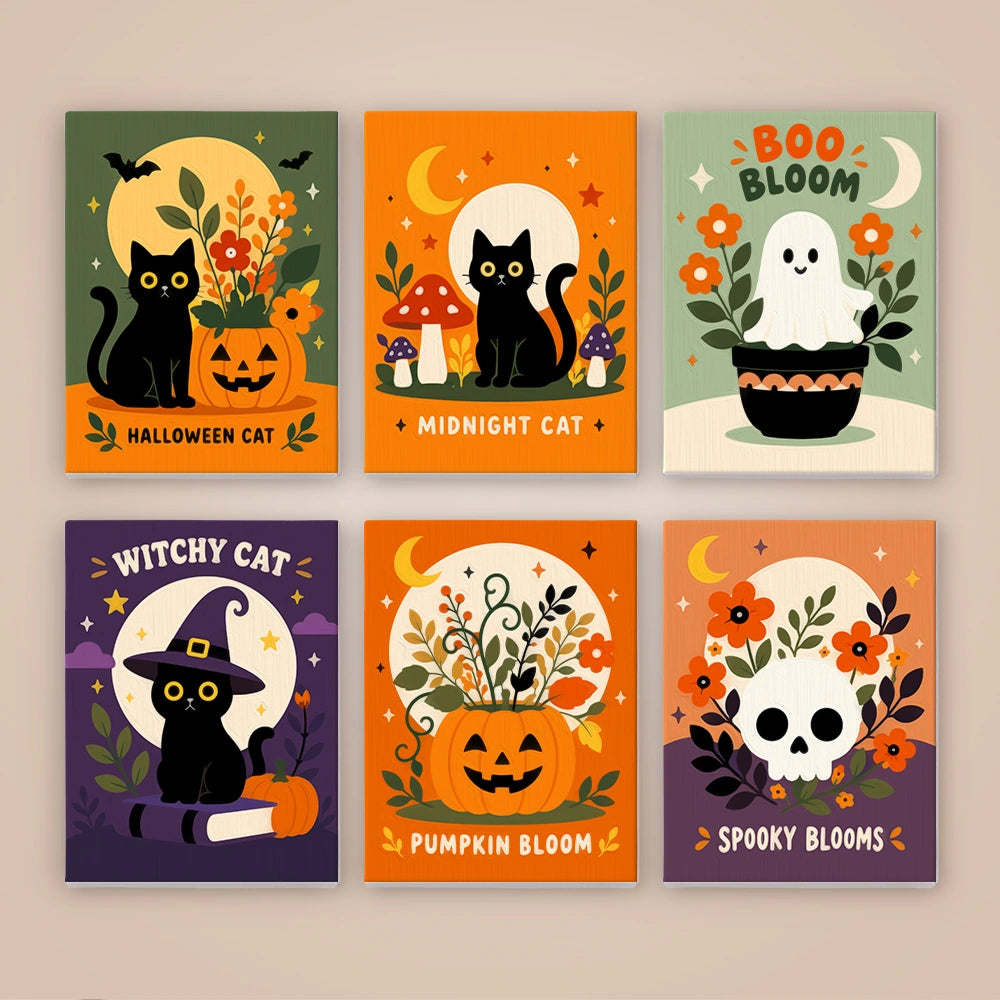 Paint by Numbers – 6 Mini Paintings | Pumpkin Bloom Cats and Ghosts Set