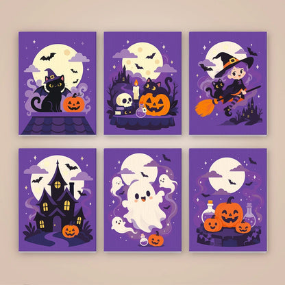 Paint by Numbers – 6 Mini Paintings | Purple Haunted Night Set
