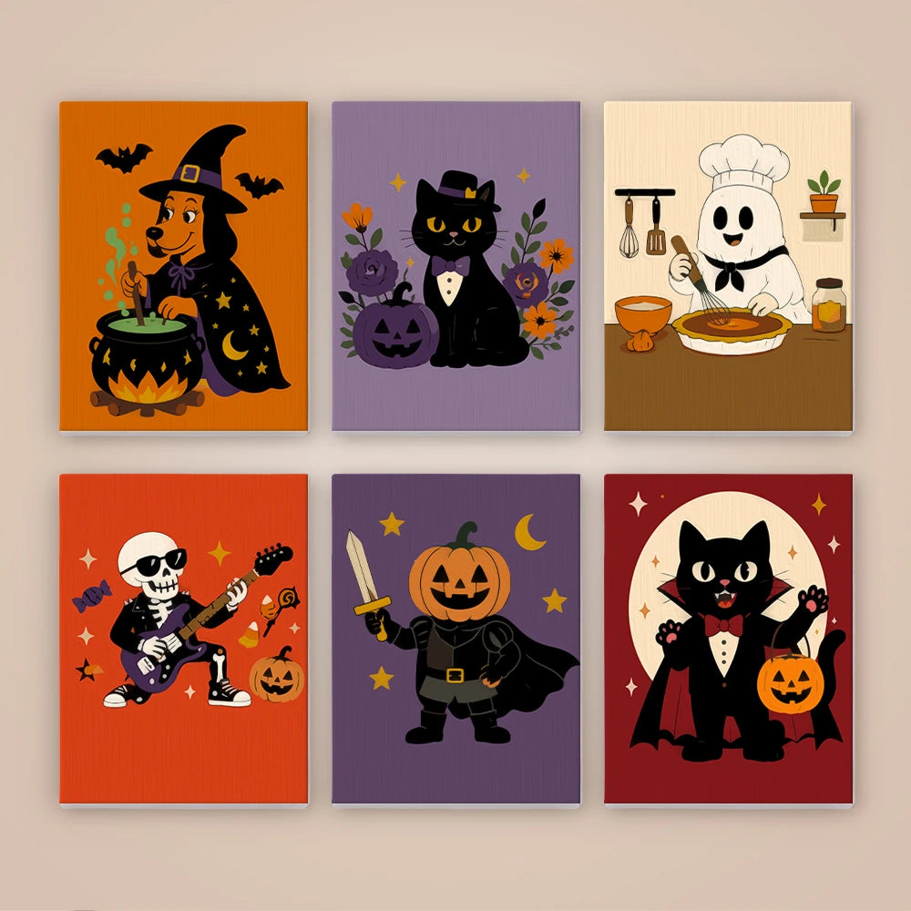 Paint by Numbers – 6 Mini Paintings | Retro Halloween Characters Set