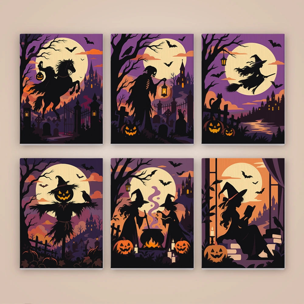 Paint by Numbers – 6 Mini Paintings | Silhouettes Under the Full Moon Set