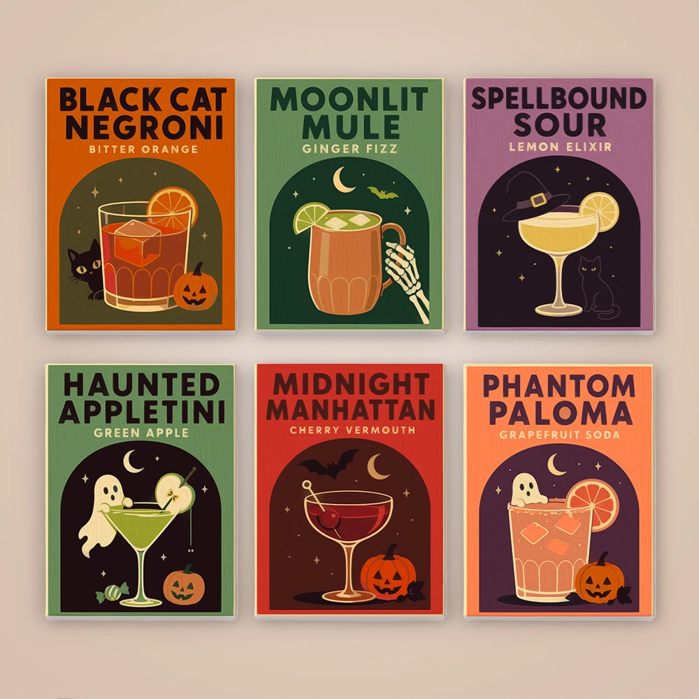 Paint by Numbers – 6 Mini Paintings | Spooky Cocktail Posters Set