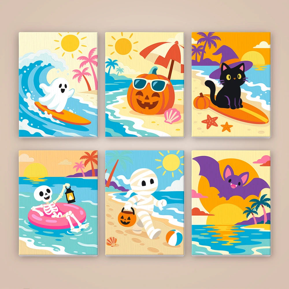 Paint by Numbers – 6 Mini Paintings | Spooky Summer Beach Days Set