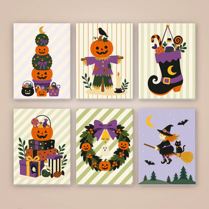 Paint by Numbers – 6 Mini Paintings | Striped Halloween Decorations Set