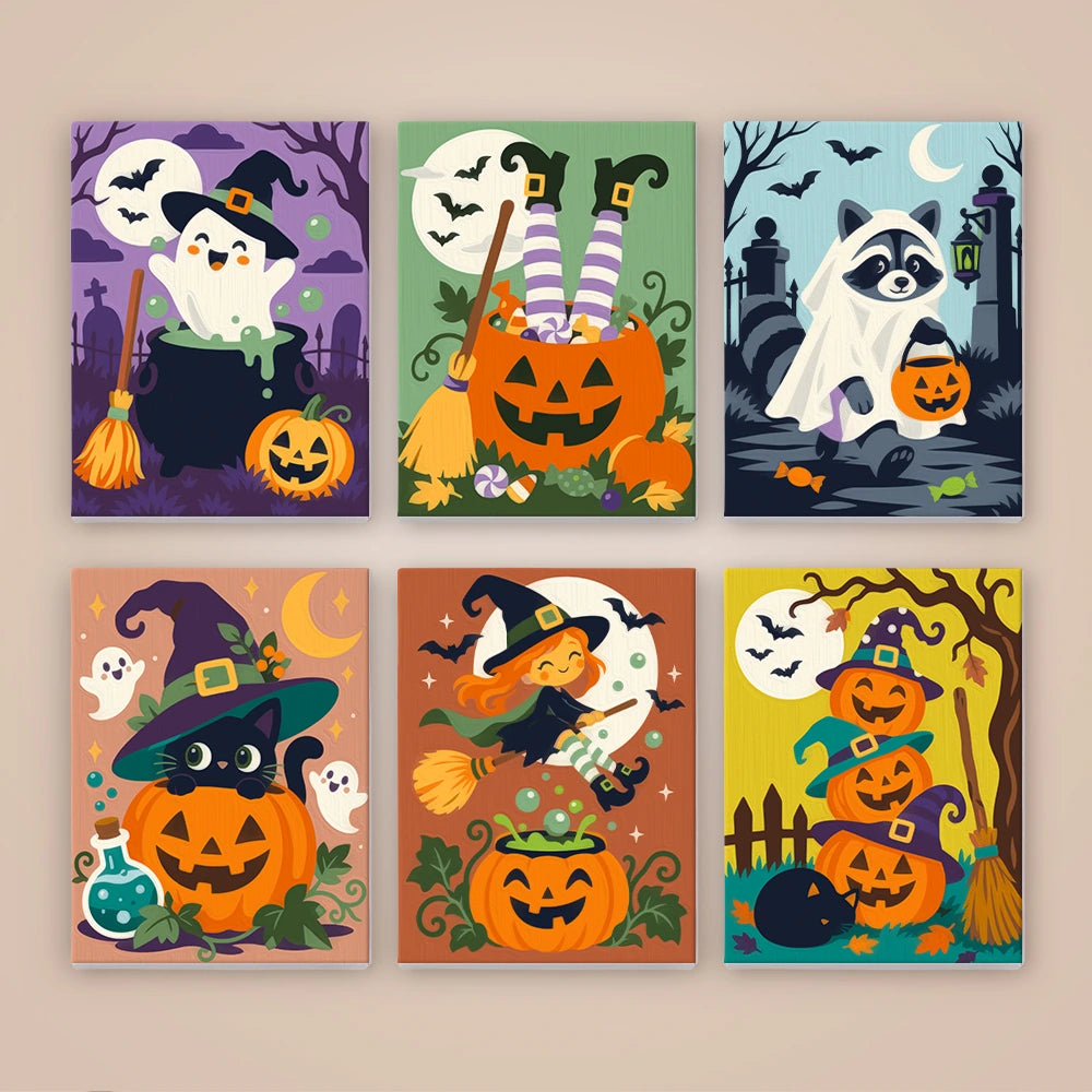 Paint by Numbers – 6 Mini Paintings | Witch Hats and Mischief Set