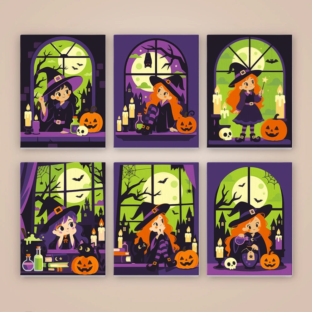 Paint by Numbers – 6 Mini Paintings | Witches at the Window Set