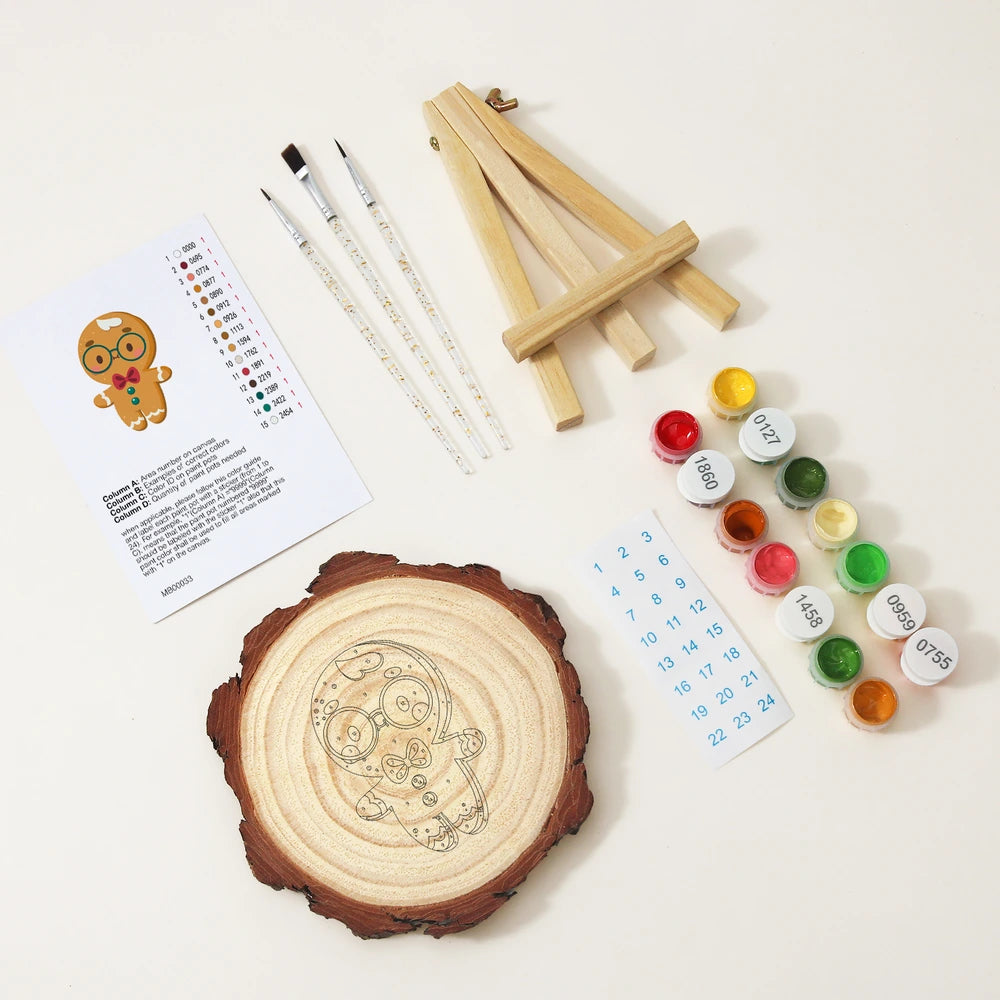 
Paint by Numbers - Wood Slice | Gingerbread Man with Glasses