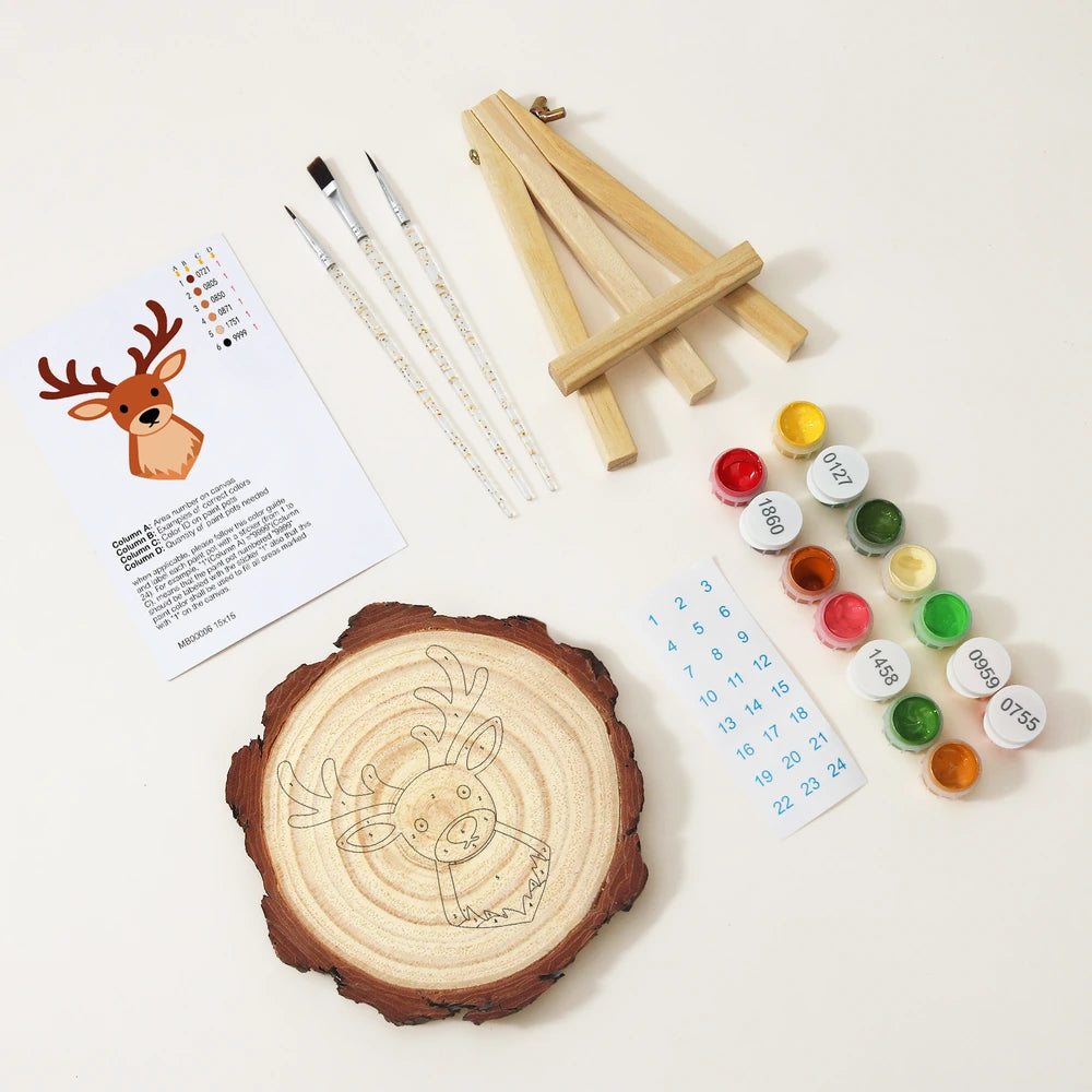 
Paint by Numbers - Wood Slice | Reindeer Face