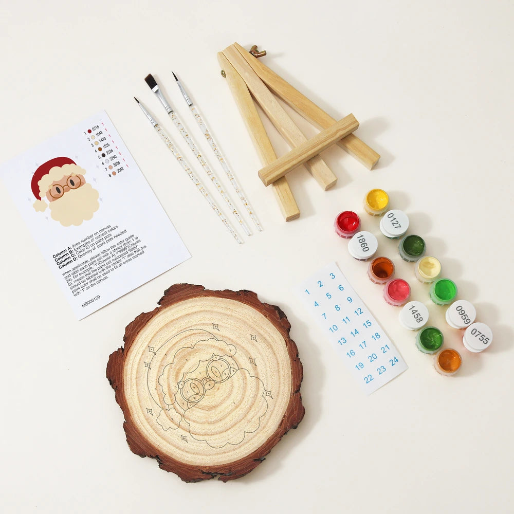 
Paint by Numbers - Wood Slice | Santa with Round Glasses