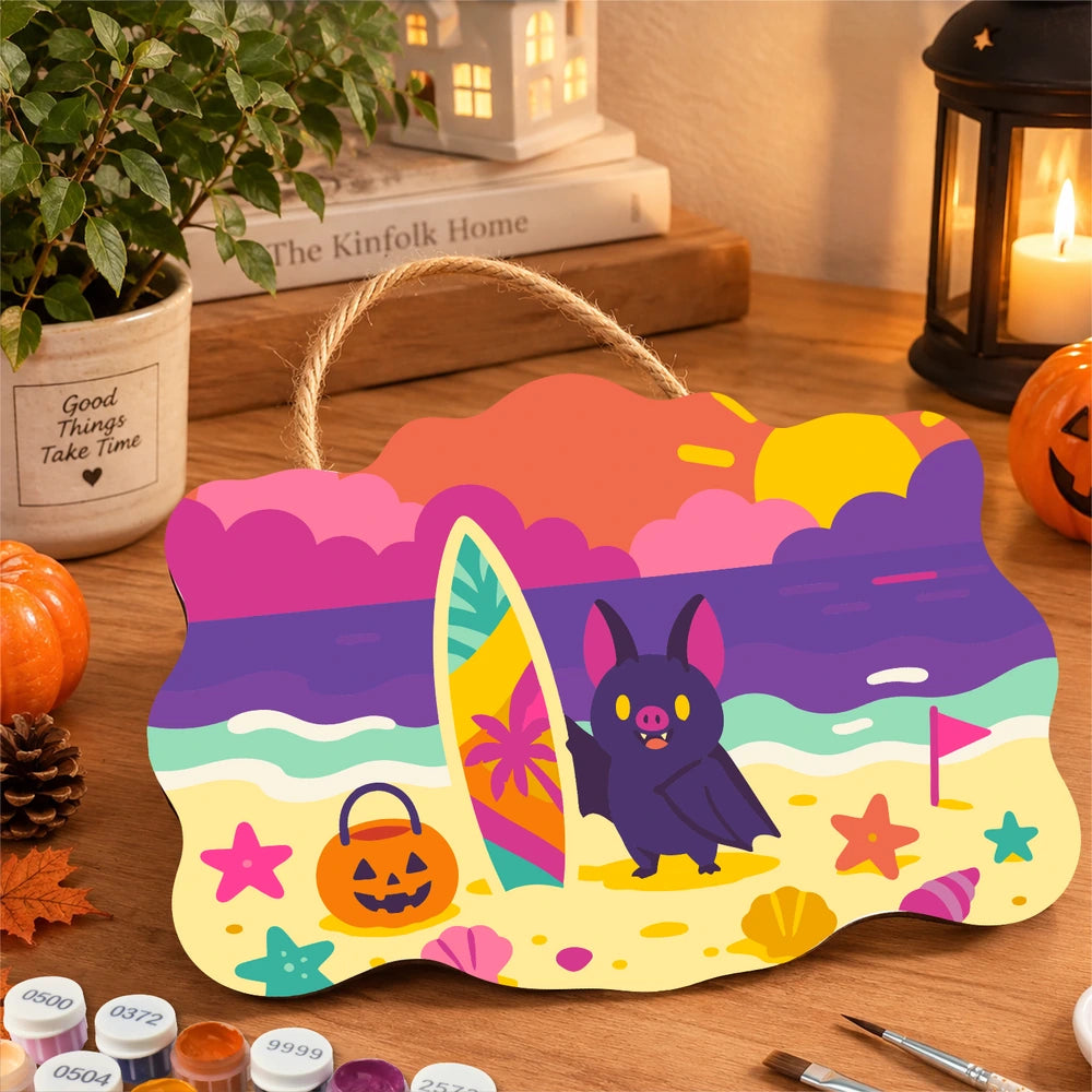 Paint by Numbers - Wooden Door Hanger | Bat at the Beach