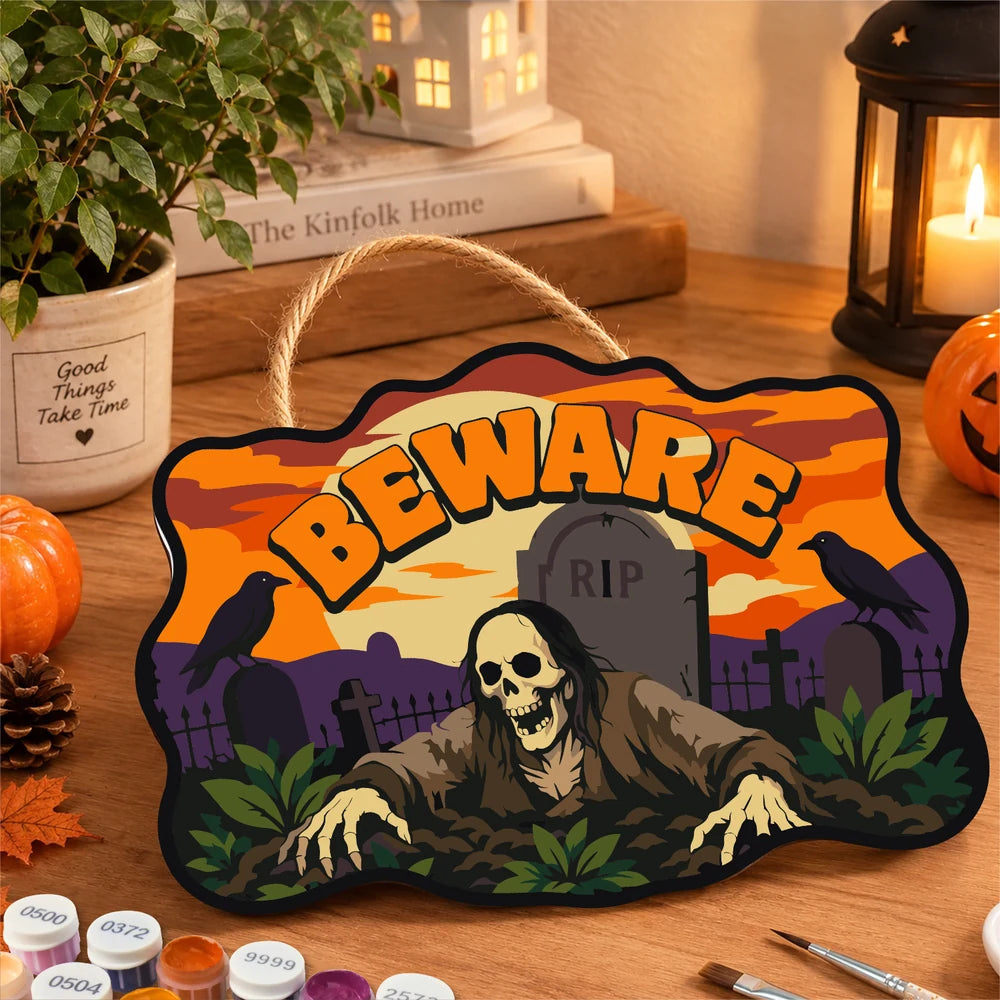 Paint by Numbers - Wooden Door Hanger | Beware of the Graveyard