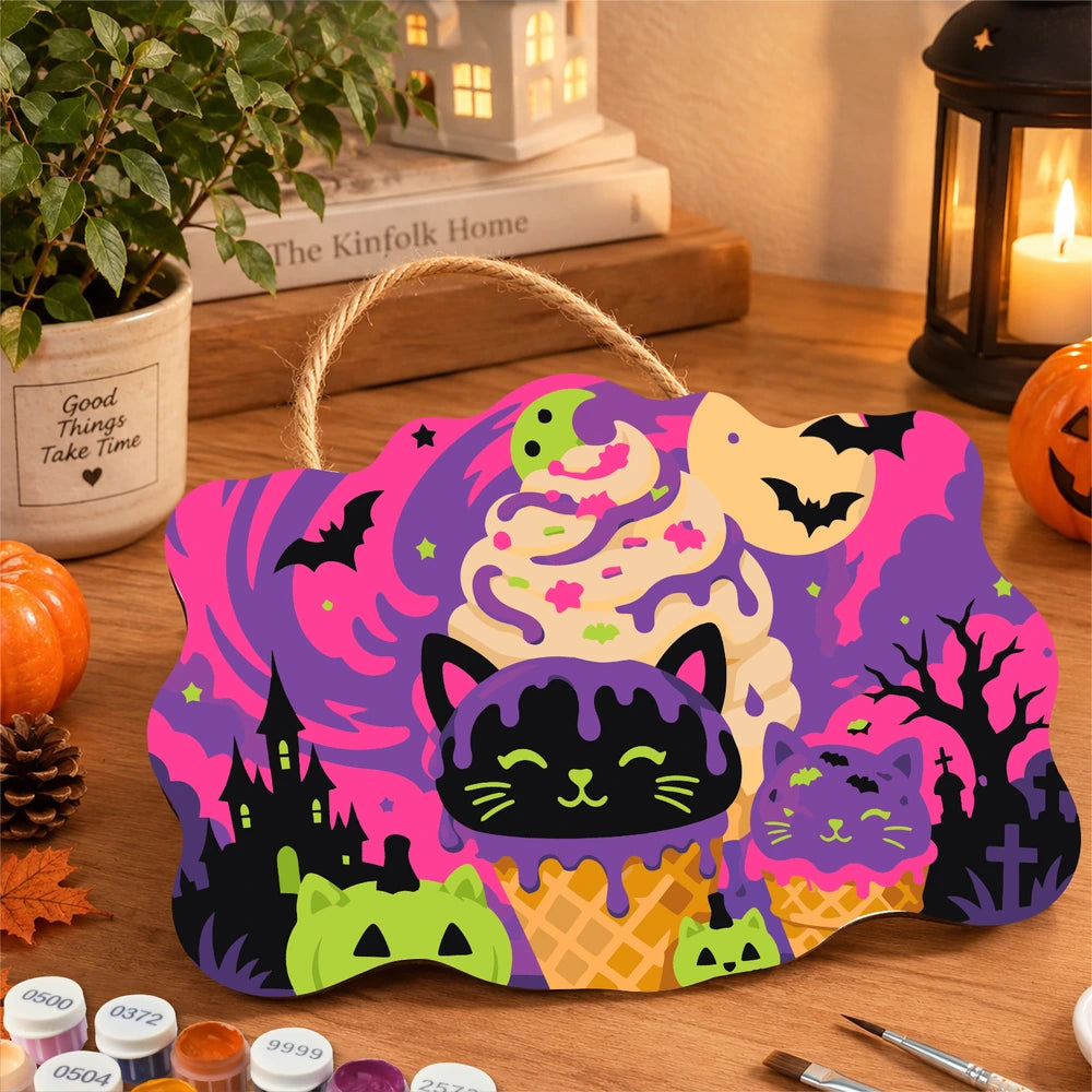 Paint by Numbers - Wooden Door Hanger | Black Cat Ice Cream Swirl