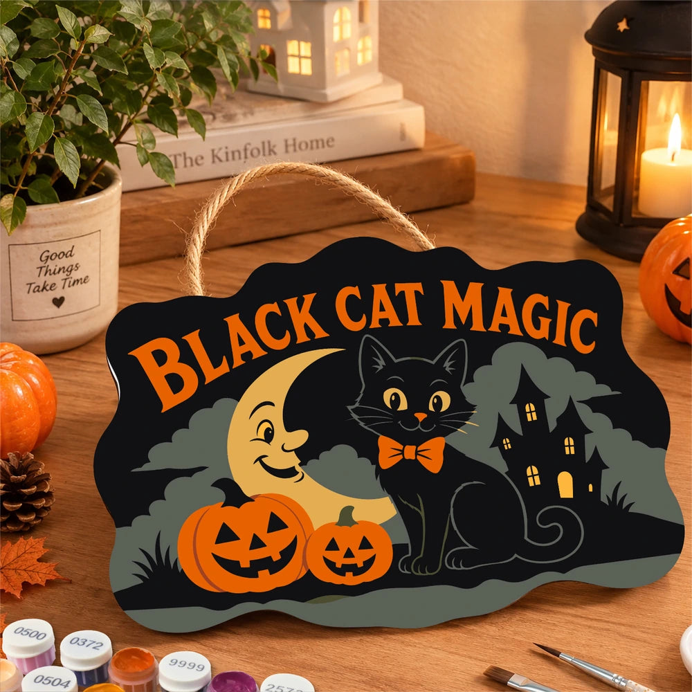 
Paint by Numbers - Wooden Door Hanger | Black Cat Magic