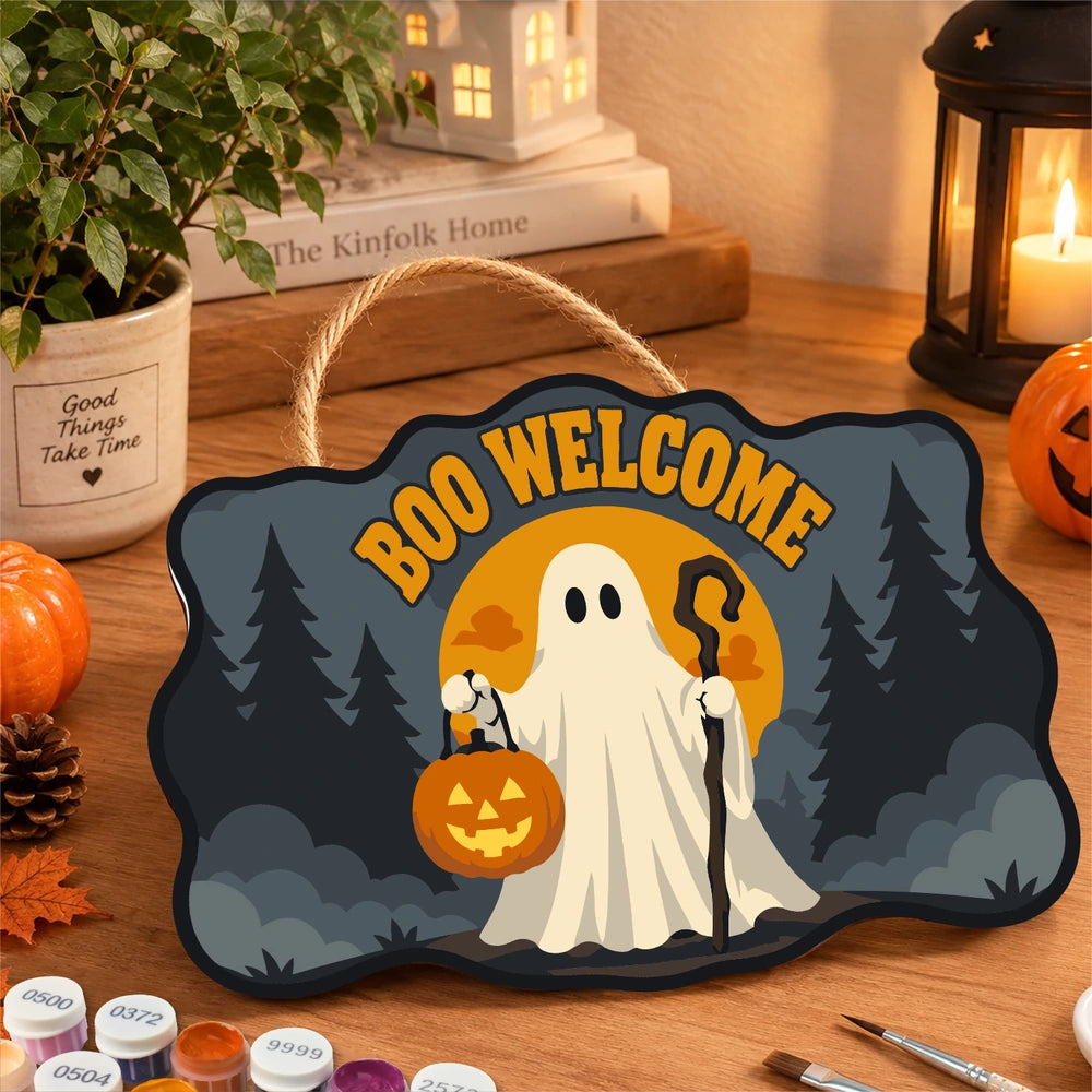 Paint by Numbers - Wooden Door Hanger | Boo Welcome Ghost