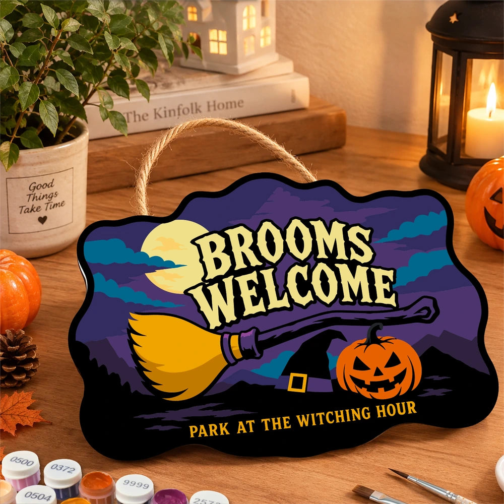 
Paint by Numbers - Wooden Door Hanger | Brooms Welcome