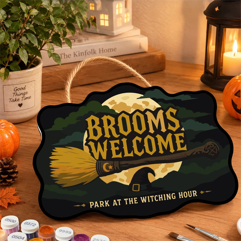 
Paint by Numbers - Wooden Door Hanger | Brooms Welcome at the Witching Hour