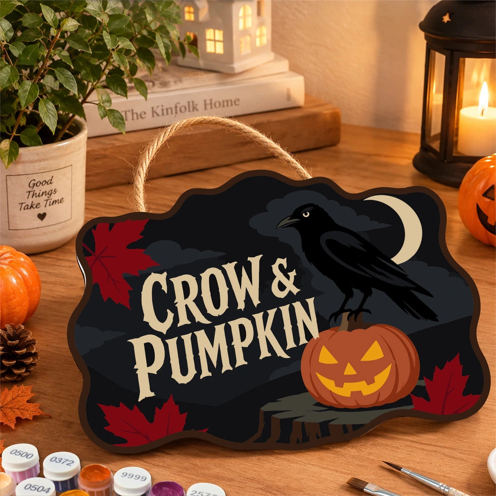 Paint by Numbers - Wooden Door Hanger | Crow and Pumpkin