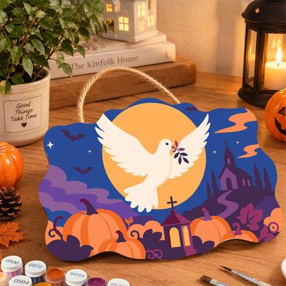 Paint by Numbers - Wooden Door Hanger | Dove Over the Pumpkin Patch