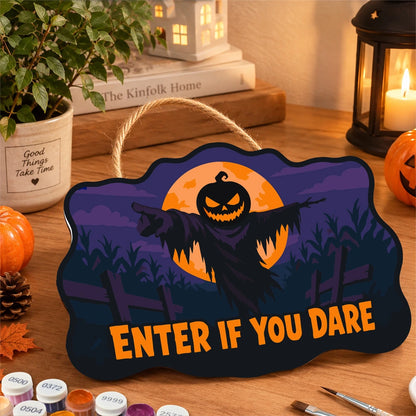 Paint by Numbers - Wooden Door Hanger | Enter If You Dare Pumpkin Scarecrow