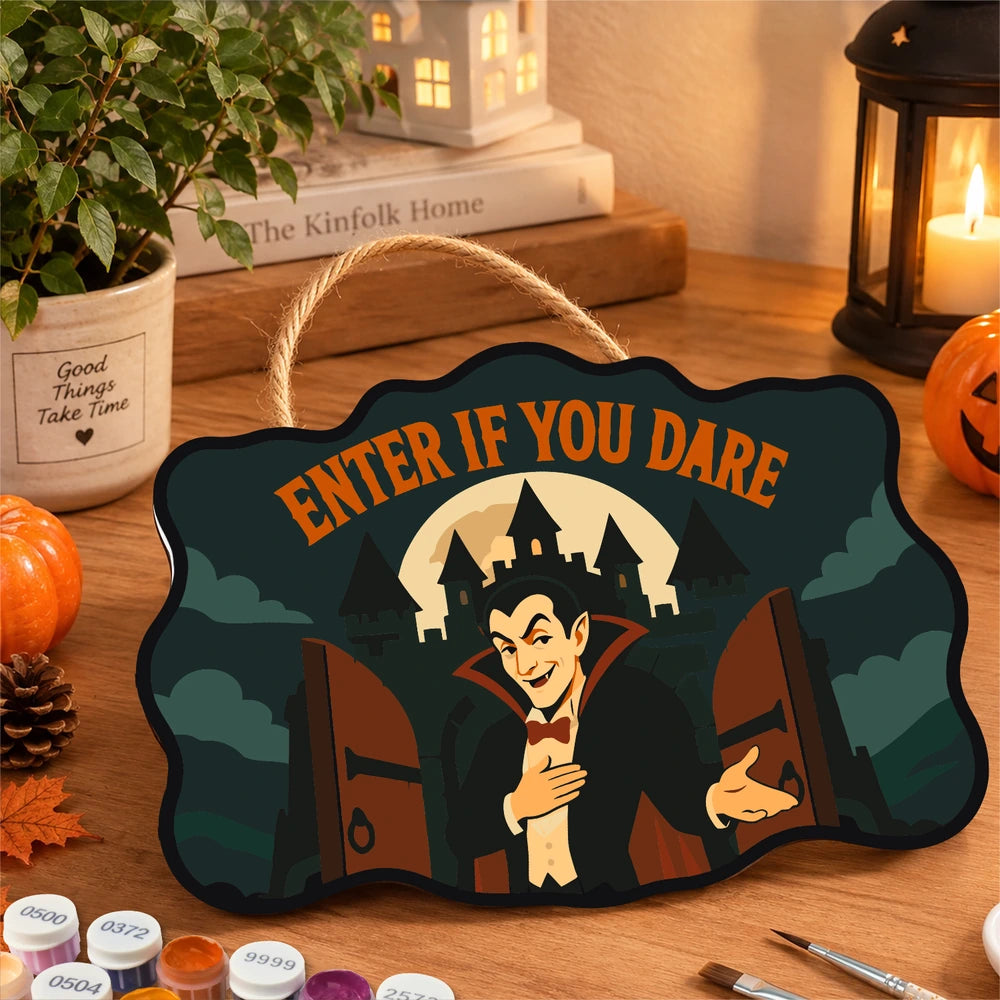 Paint by Numbers - Wooden Door Hanger | Enter If You Dare Vampire