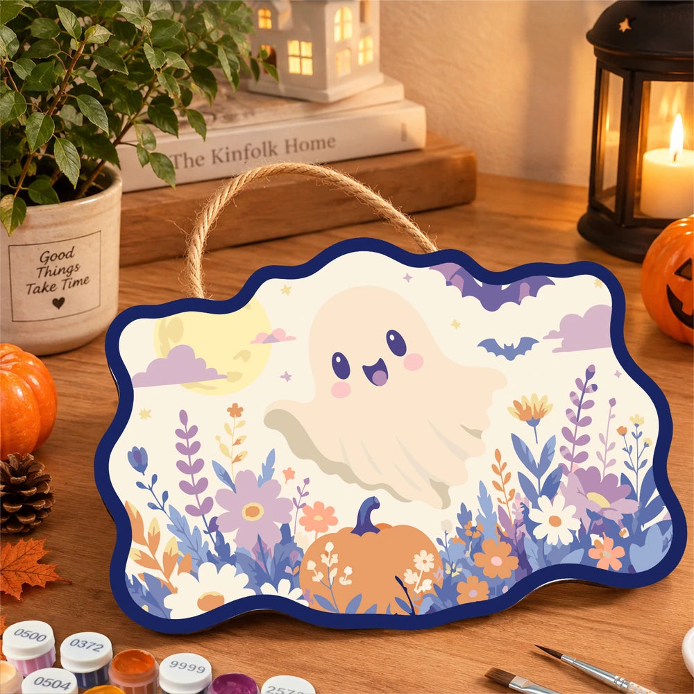 Paint by Numbers - Wooden Door Hanger | Ghost in a Flower Meadow