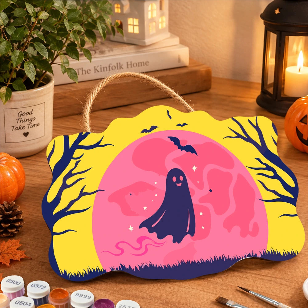 Paint by Numbers - Wooden Door Hanger | Ghost in the Pink Moon