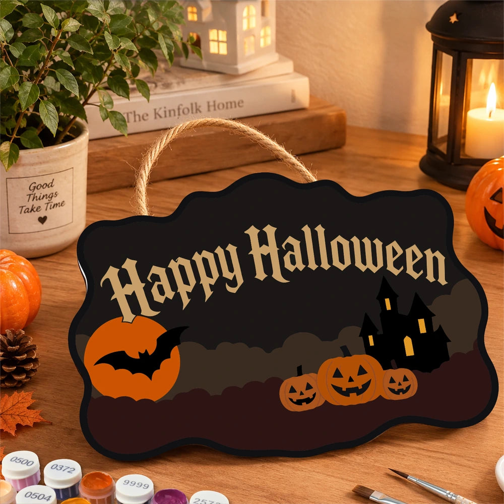 Paint by Numbers - Wooden Door Hanger | Happy Halloween Haunted Castle