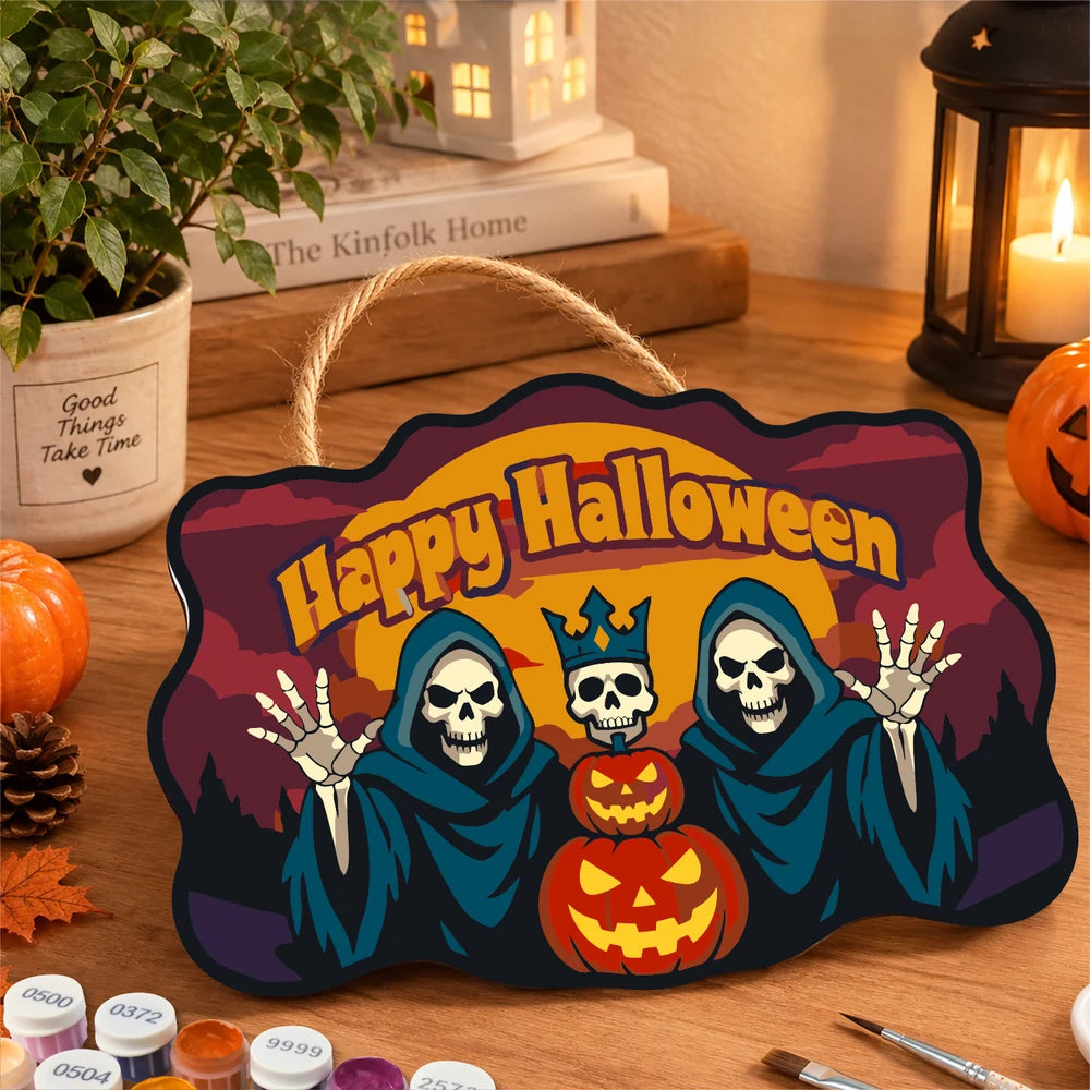 Paint by Numbers - Wooden Door Hanger | Happy Halloween Reaper Kings