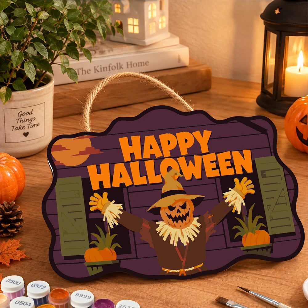 Paint by Numbers - Wooden Door Hanger | Happy Halloween Scarecrow at the Barn