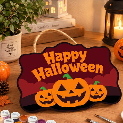 Paint by Numbers - Wooden Door Hanger | Happy Halloween Three Pumpkins