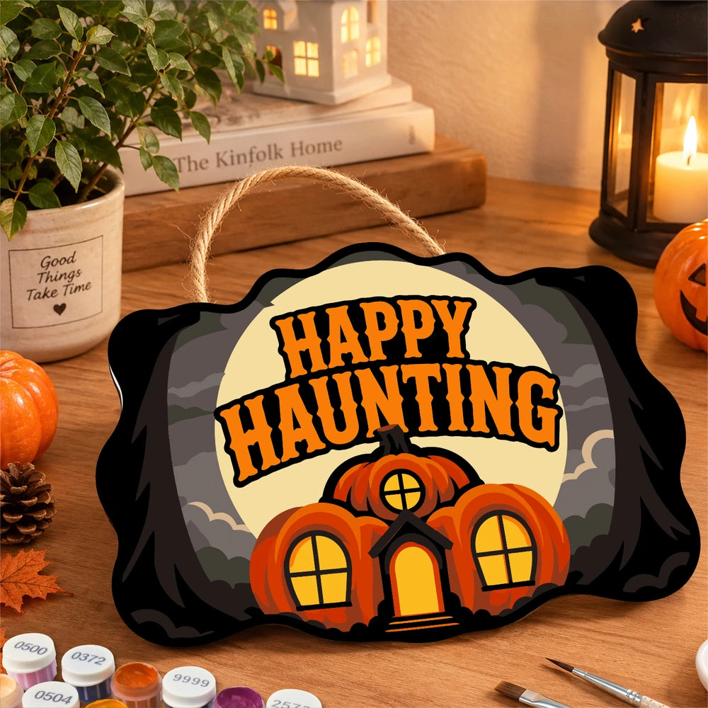Paint by Numbers - Wooden Door Hanger | Happy Haunting Pumpkin House