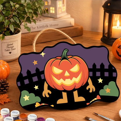 Paint by Numbers - Wooden Door Hanger | Jack-o'-Lantern Man on the Fence