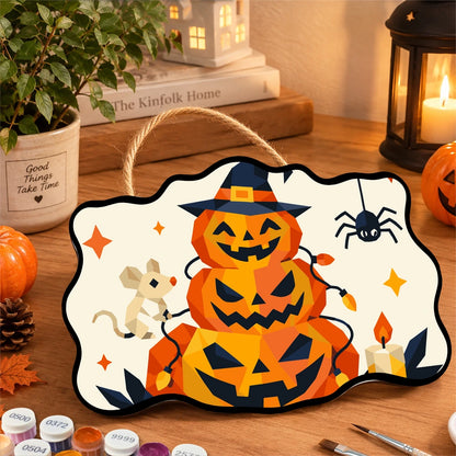 Paint by Numbers - Wooden Door Hanger | Jack-o'-Lantern Tower with a Mouse