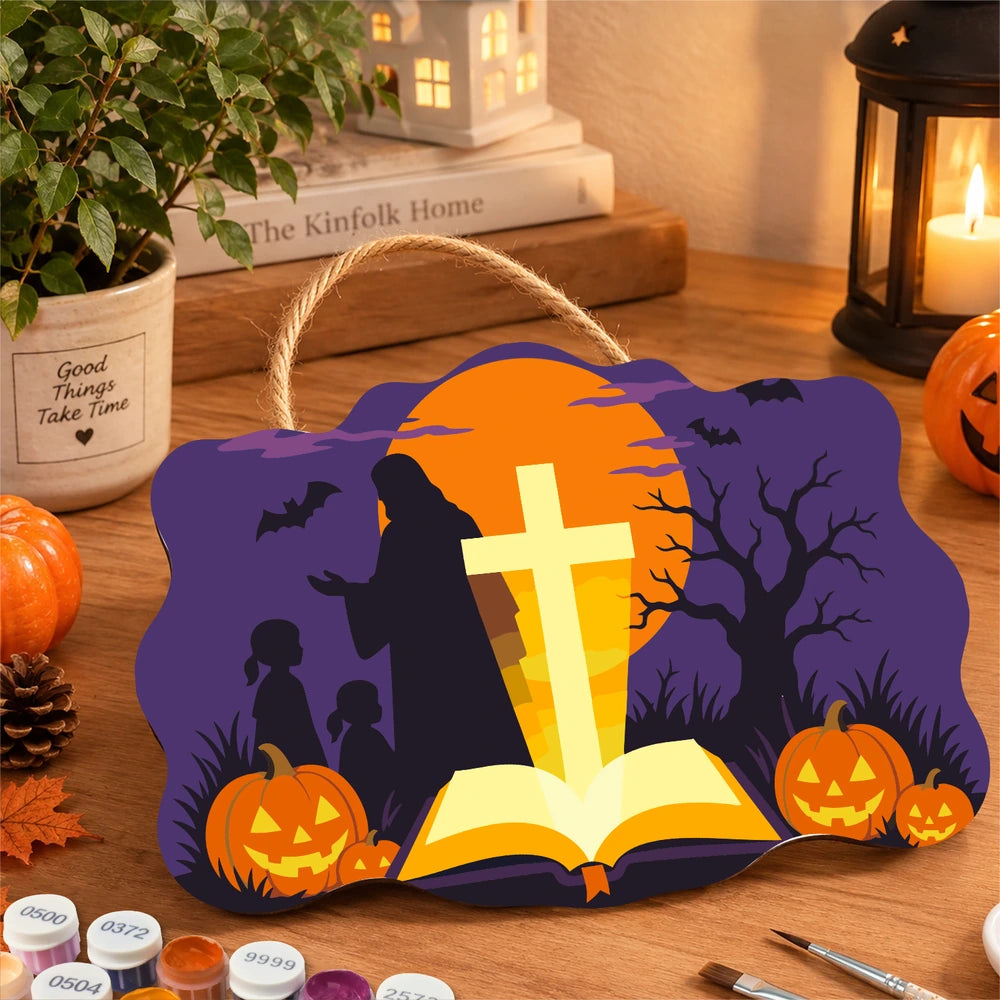 Paint by Numbers - Wooden Door Hanger | Jesus with Children and the Golden Cross